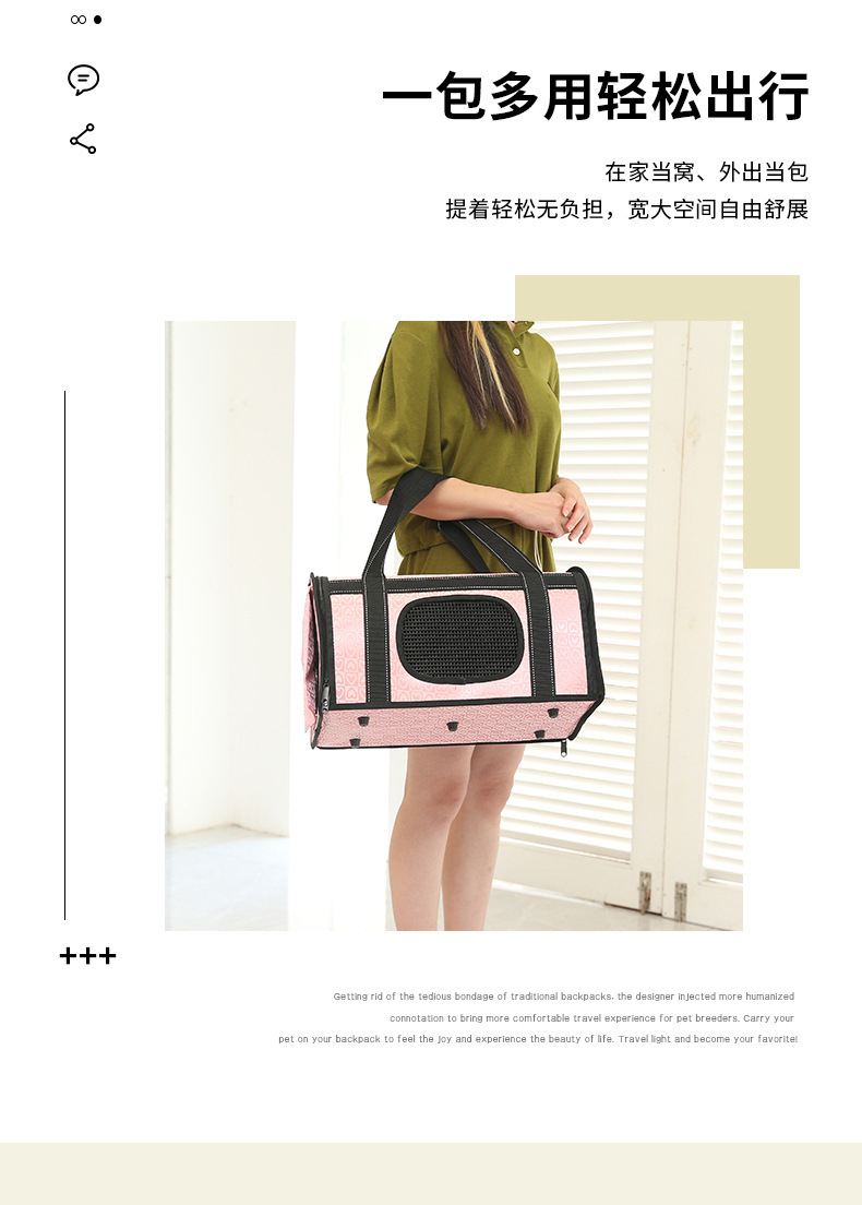 Hand-held pet bag, crossbody cat bag, window transparent mesh fabric travel single-shoulder folding breathable cat bag, portable car bag pic 2