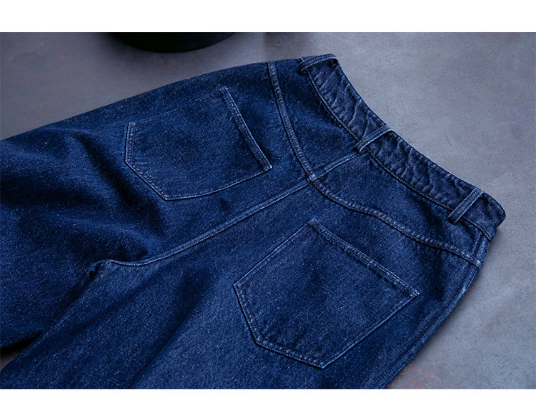 A niche all-season deep indigo blue mid-waisted loose and versatile wide-leg jeans pic 39