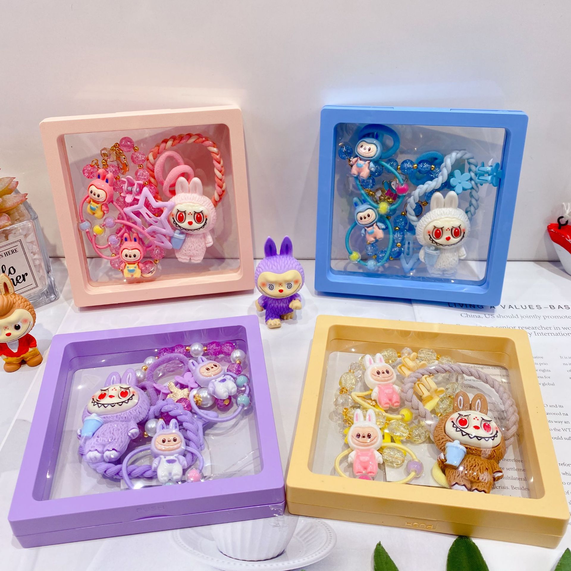 新款哒布布水晶手链卡通皮筋发夹饰品套装可爱少女心装扮时尚精品详情9