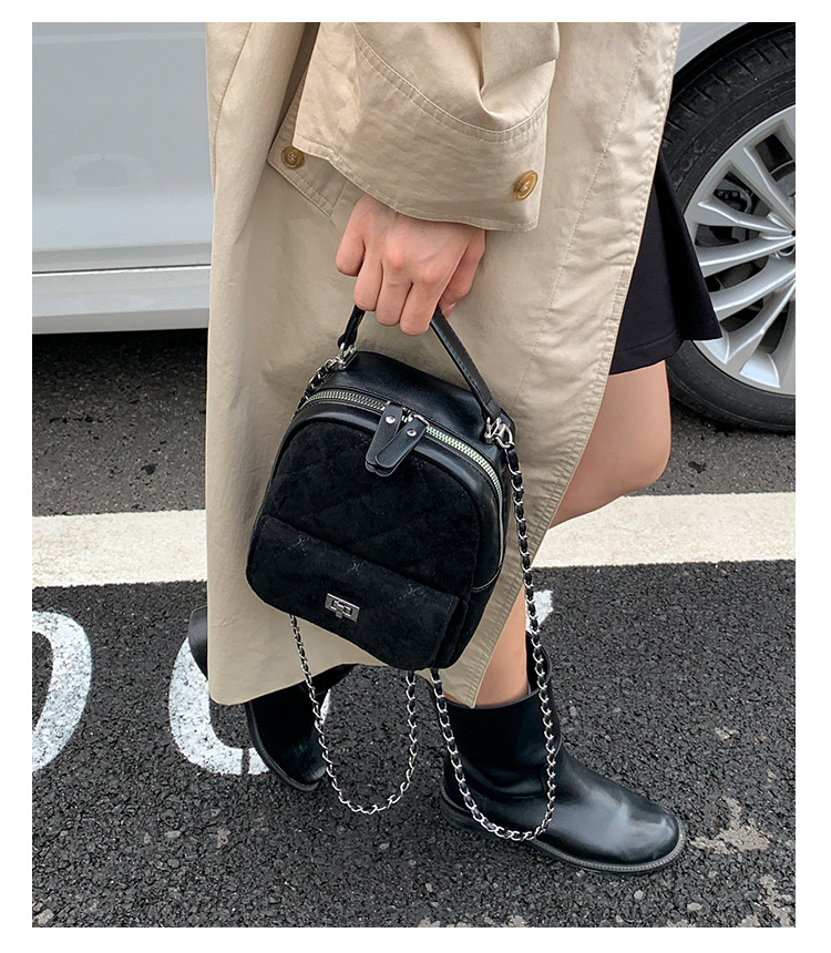 时尚小香风菱格链条女包新款绒面双肩包小众百搭手提包儒雅休闲包详情18