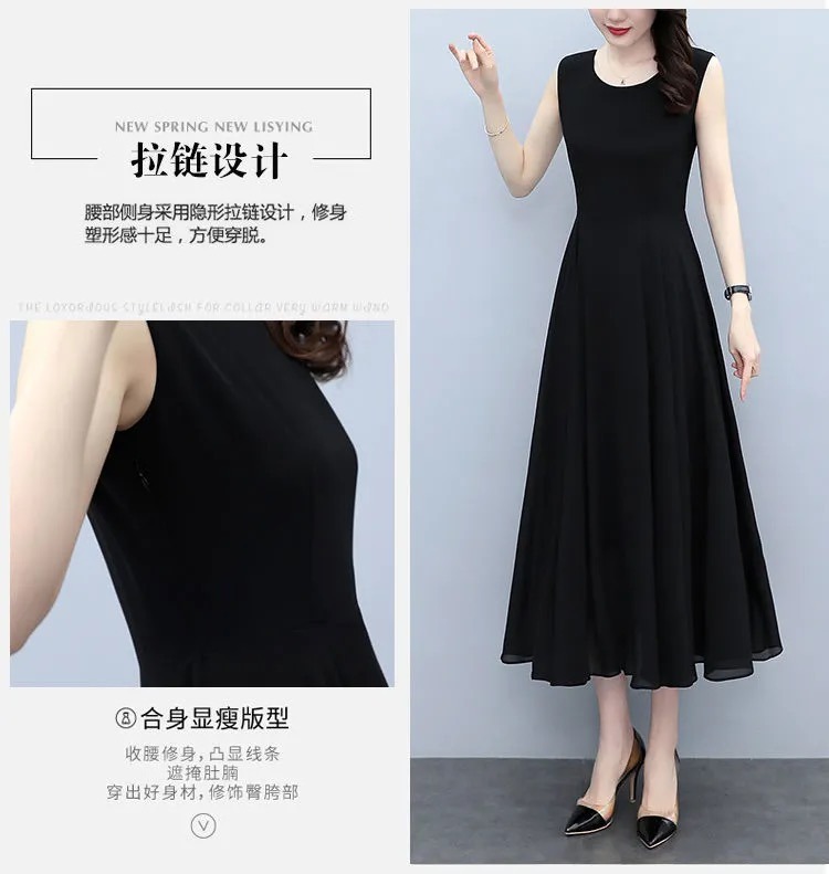 Verano 2023 nuevo tamaño más de las mujeres vestido de gasa temperamento vestido largo sin mangas versátil slim halter vestido de chaleco pic 14