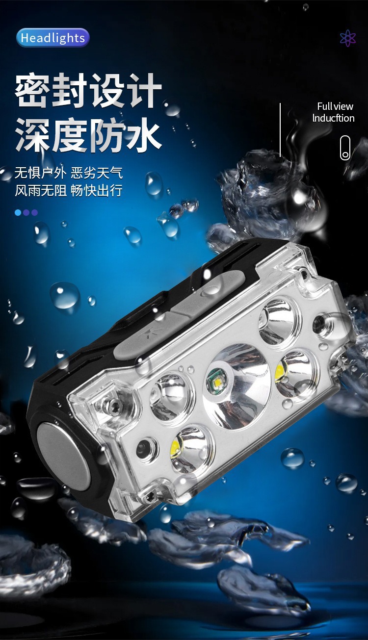 新款跨境强光头灯长续航户外运动高敏感感应头灯多功能便携工作灯详情18