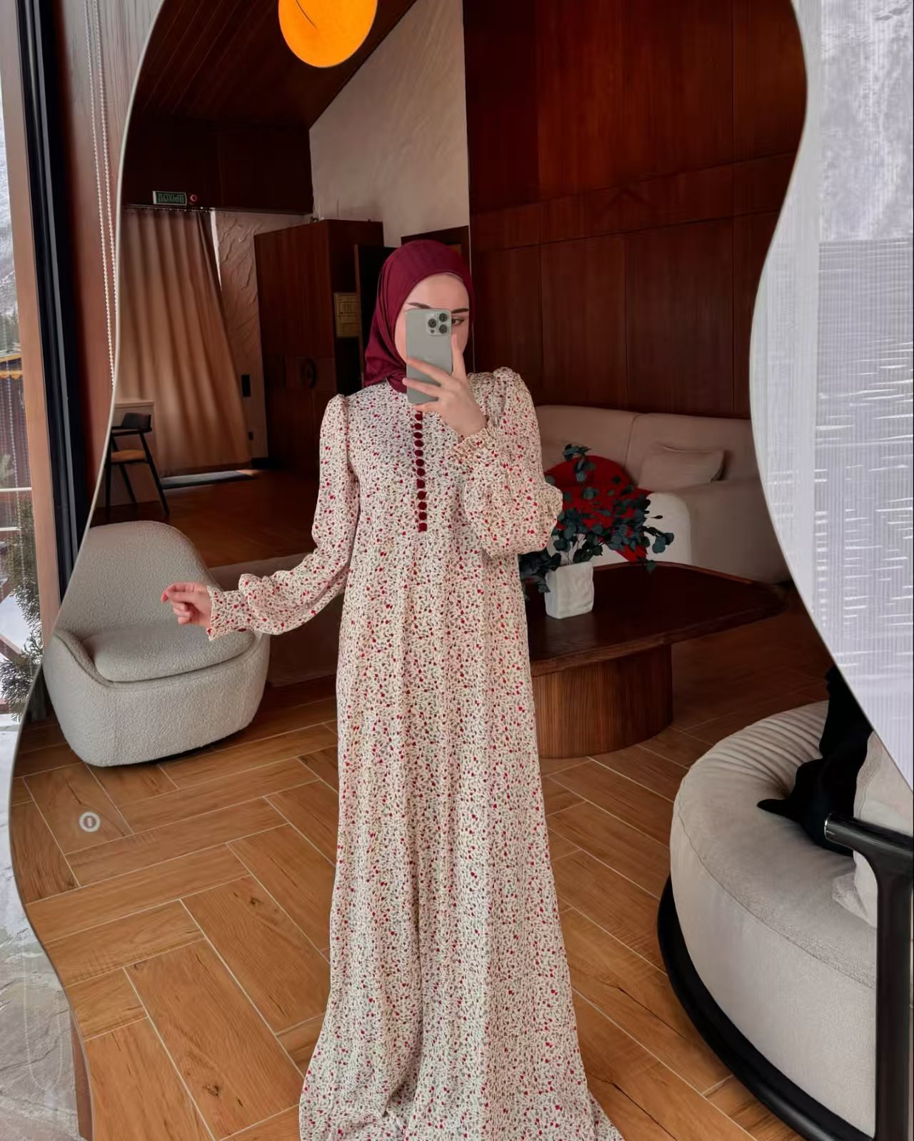 亚马逊速卖通跨境外贸穆斯林女装春秋季新款小碎花长袖大摆连衣裙详情5