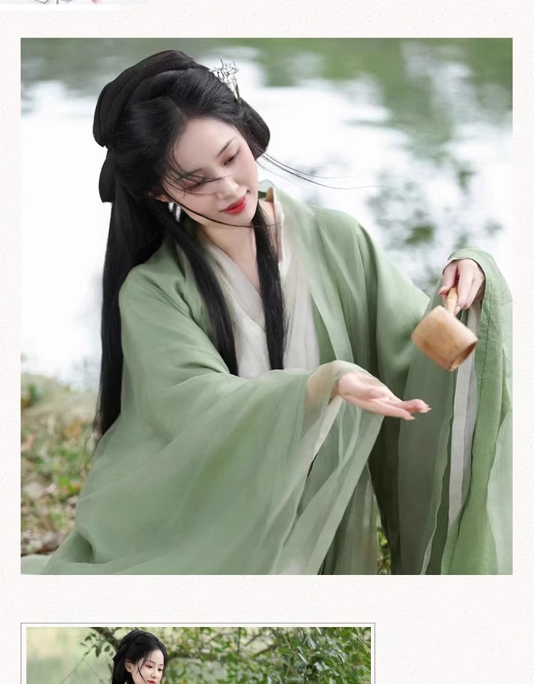 国潮绿色女款魏晋风古装广袖流仙裙小个子中国风改良襦裙古风女装汉服详情9