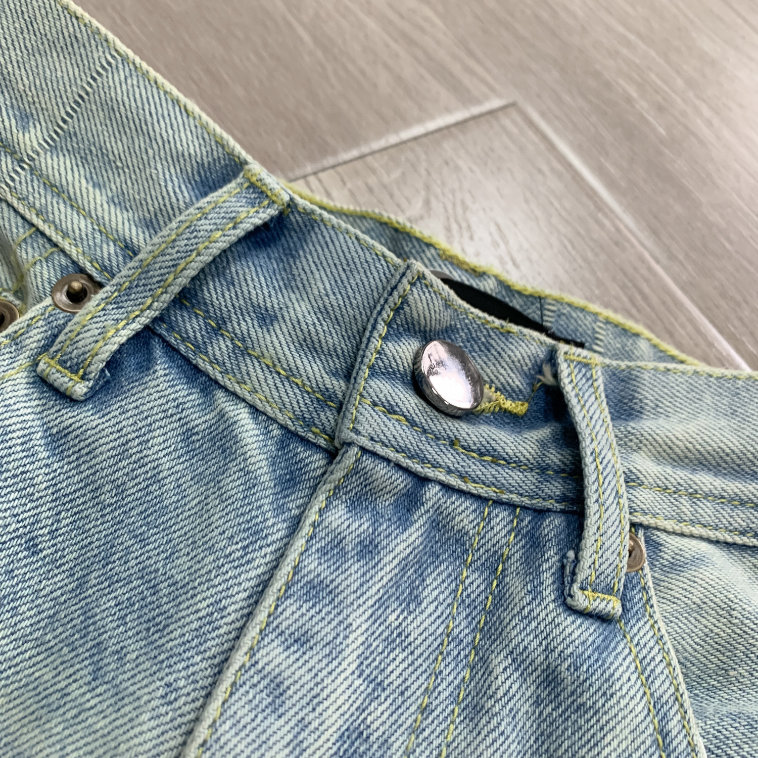 高货 冰蓝517风格水洗做旧猫须复古cleanfit直筒微喇男女牛仔长裤详情18