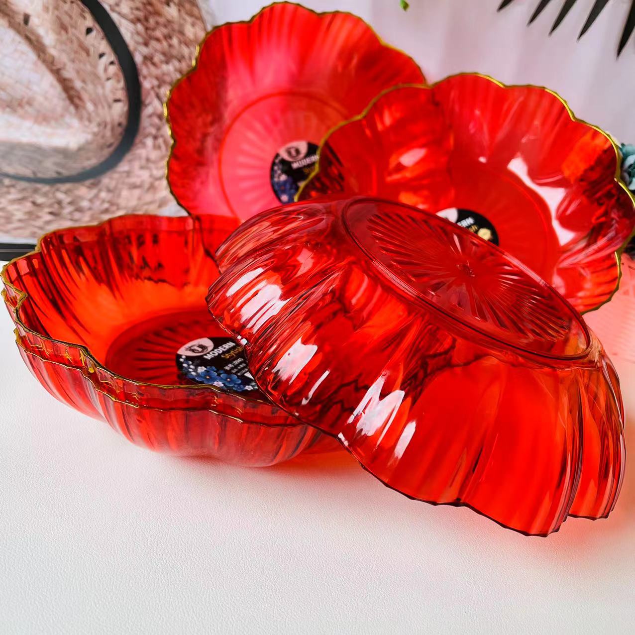 【 Districts 3-7 】0945 Golden Border Platter 5/ bag 200/ box 0945 Golden Border Fruit Platter Wedding and Housemoving Platter Dried Fruit Delight Platter Chinese Lace Red Platter Household wholesale 2 yuan pic 7