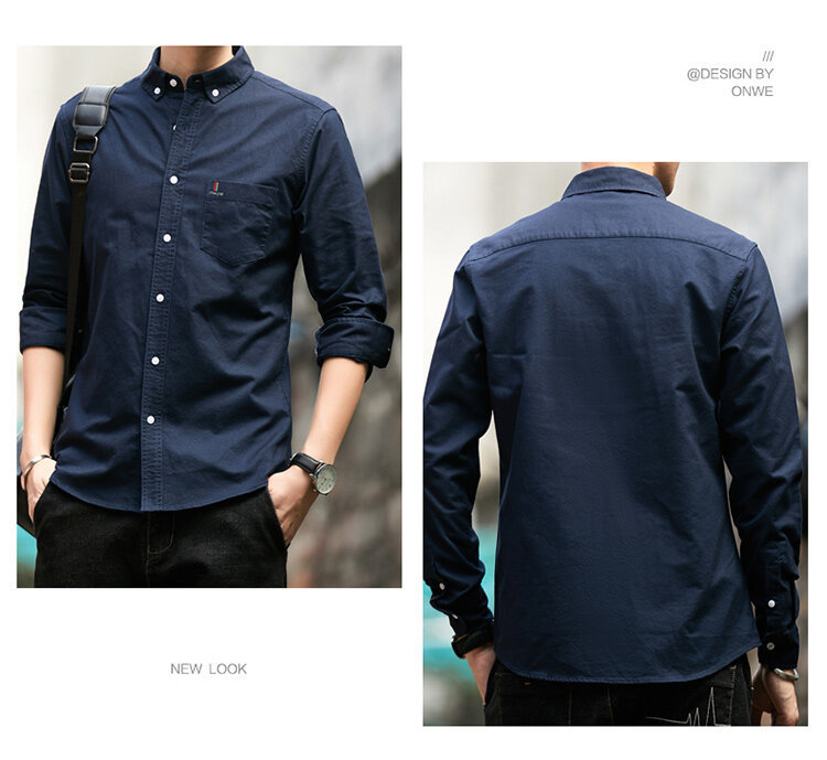 纯棉男士衬衫2023款男长袖牛津纺免烫修身四季款商务休闲上班衬衣详情18