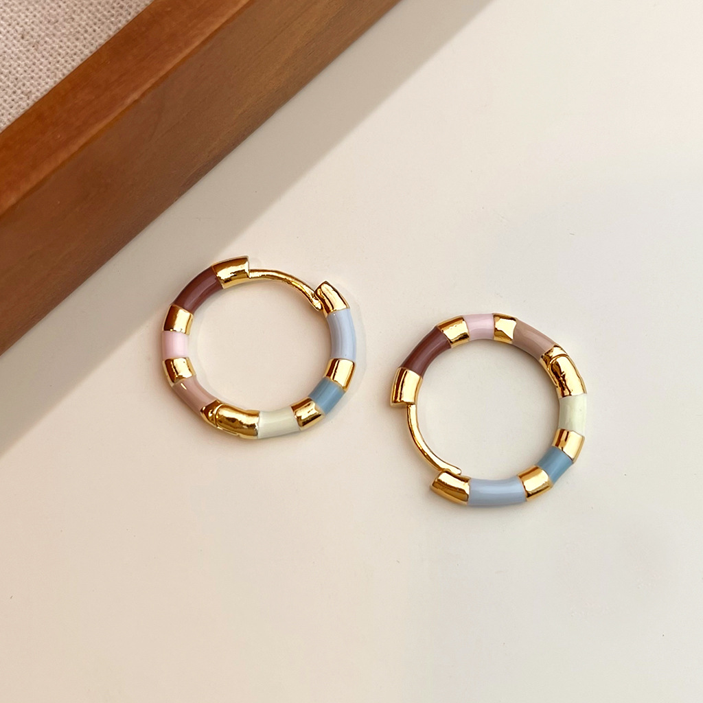 Spring series seven-color enamel drop glaze round geometric plating 14K simple and sweet earring factory earrings new accessory pic 2