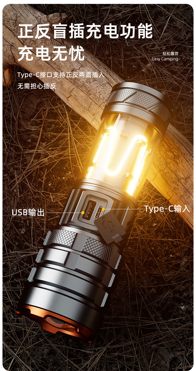 The new cross-border ultra-bright outdoor long-range white laser zoom with breathing function comes with a rechargeable flashlight for camping pic 13