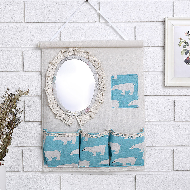 Wholesale 1F311F3 Wall and door rear hanging bag fabric multi-layer storage hanging bag with mirror storage bag hanging dressing pic 32
