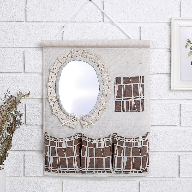 Wholesale 1F311F3 Wall and door rear hanging bag fabric multi-layer storage hanging bag with mirror storage bag hanging dressing pic 37