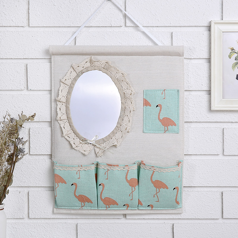 Wholesale 1F311F3 Wall and door rear hanging bag fabric multi-layer storage hanging bag with mirror storage bag hanging dressing pic 31