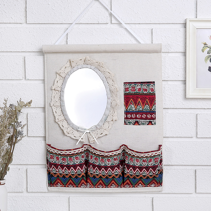 Wholesale 1F311F3 Wall and door rear hanging bag fabric multi-layer storage hanging bag with mirror storage bag hanging dressing pic 34
