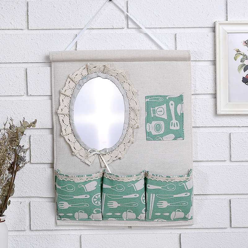 Wholesale 1F311F3 Wall and door rear hanging bag fabric multi-layer storage hanging bag with mirror storage bag hanging dressing pic 36