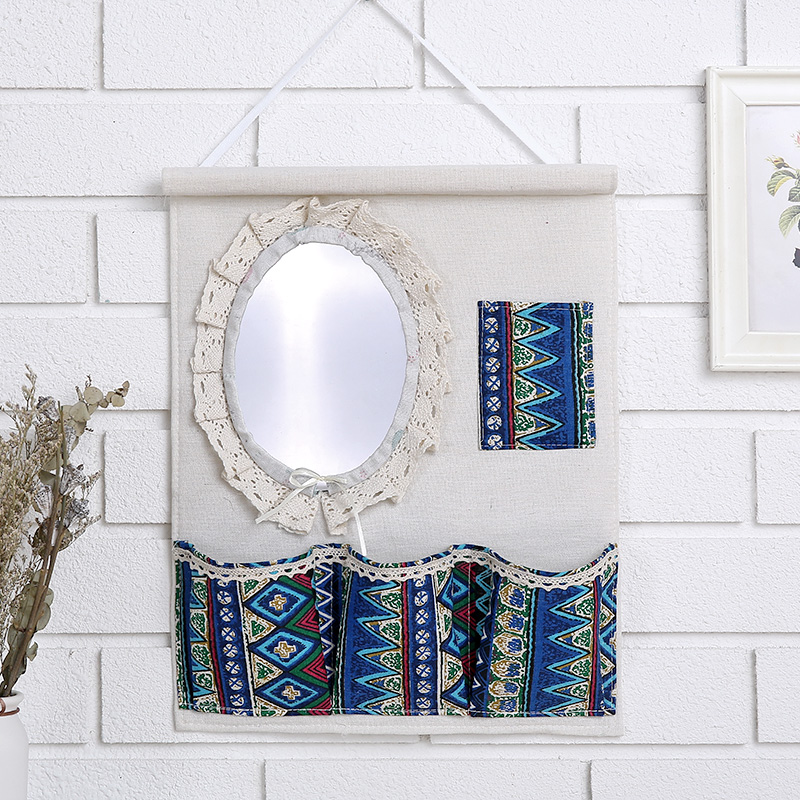 Wholesale 1F311F3 Wall and door rear hanging bag fabric multi-layer storage hanging bag with mirror storage bag hanging dressing pic 35