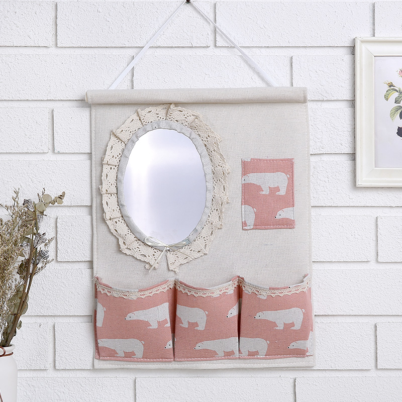 Wholesale 1F311F3 Wall and door rear hanging bag fabric multi-layer storage hanging bag with mirror storage bag hanging dressing pic 33