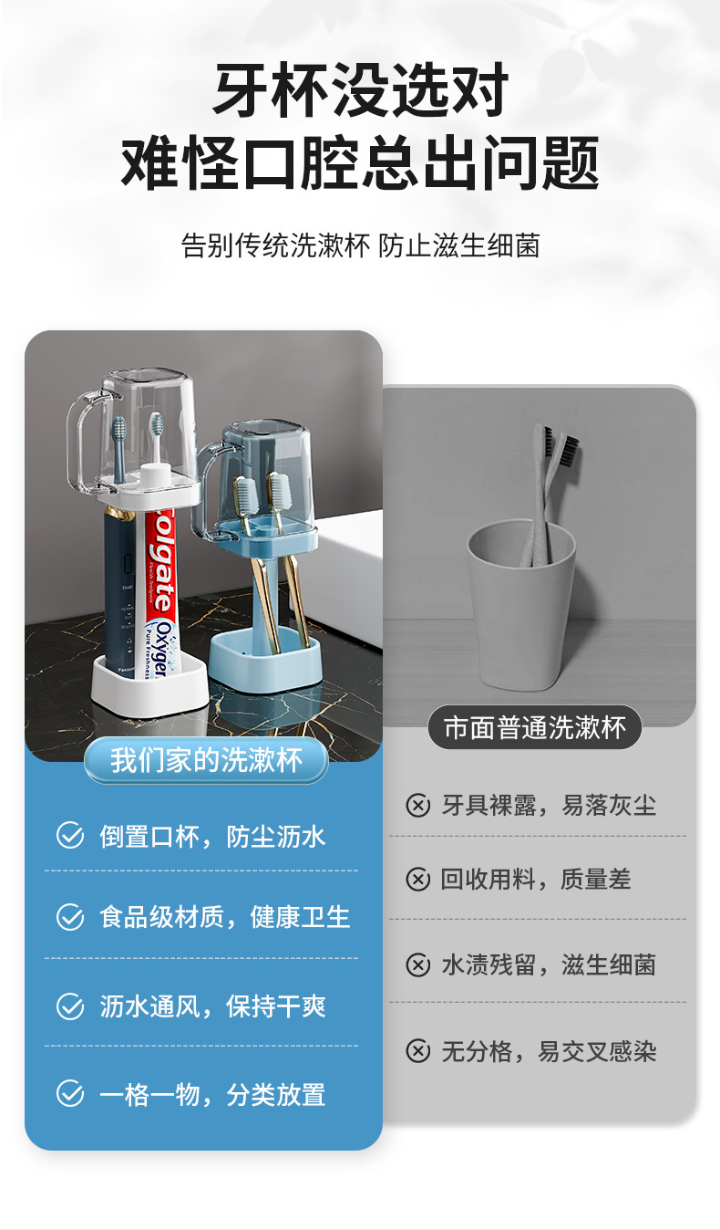 卫生间牙刷架收纳牙膏电动牙刷带手柄漱口杯架家用洗漱用品置物架详情4