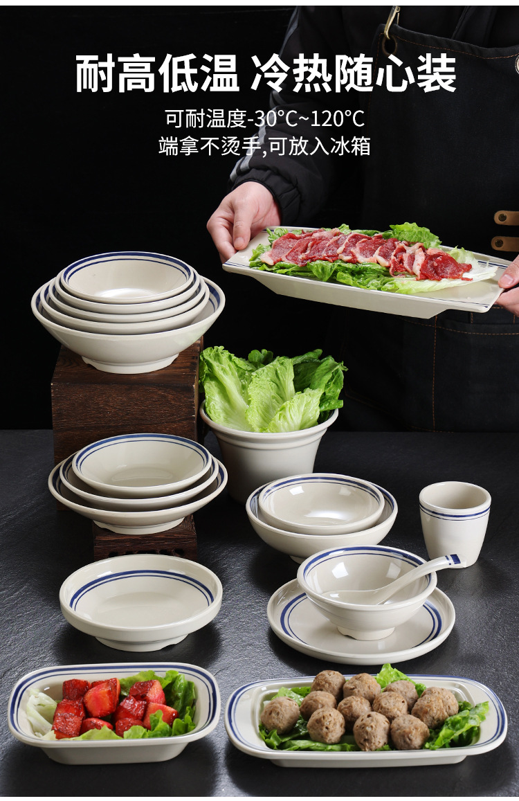 特色复古密胺火锅店餐具蓝线怀旧市井重庆火锅配菜盘创意饭店专用详情5