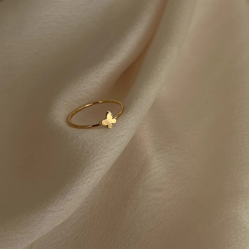 French InS-style double-layer small butterfly ring, a unique index finger ring, a retro and versatile high-end ring accessory for women pic 1