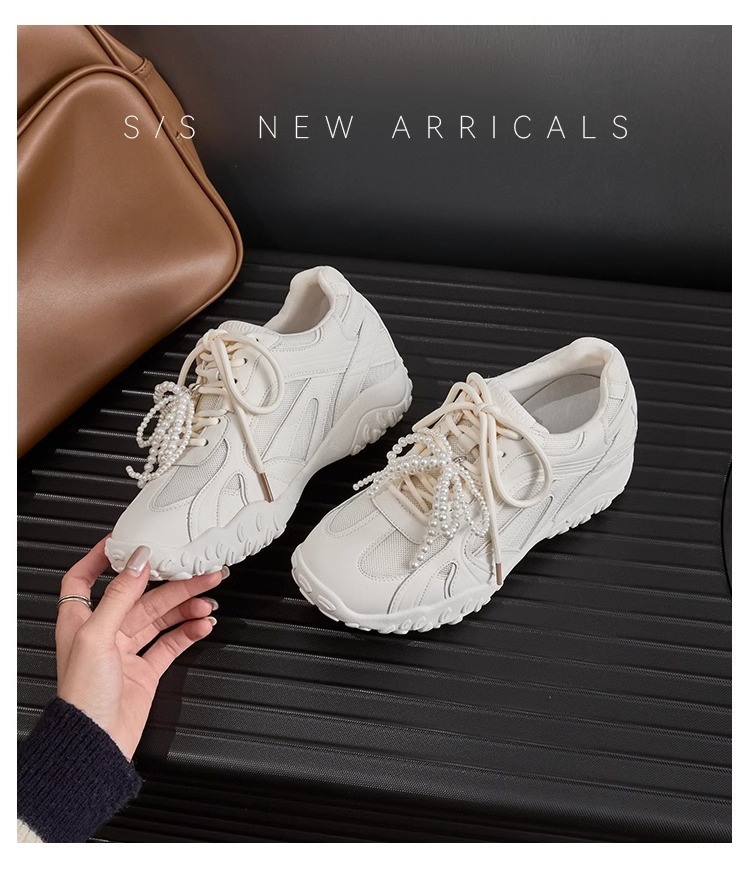 6CM内增高德训鞋女蕾丝珍珠夏新款银色厚底网面休闲运动鞋阿甘鞋详情21