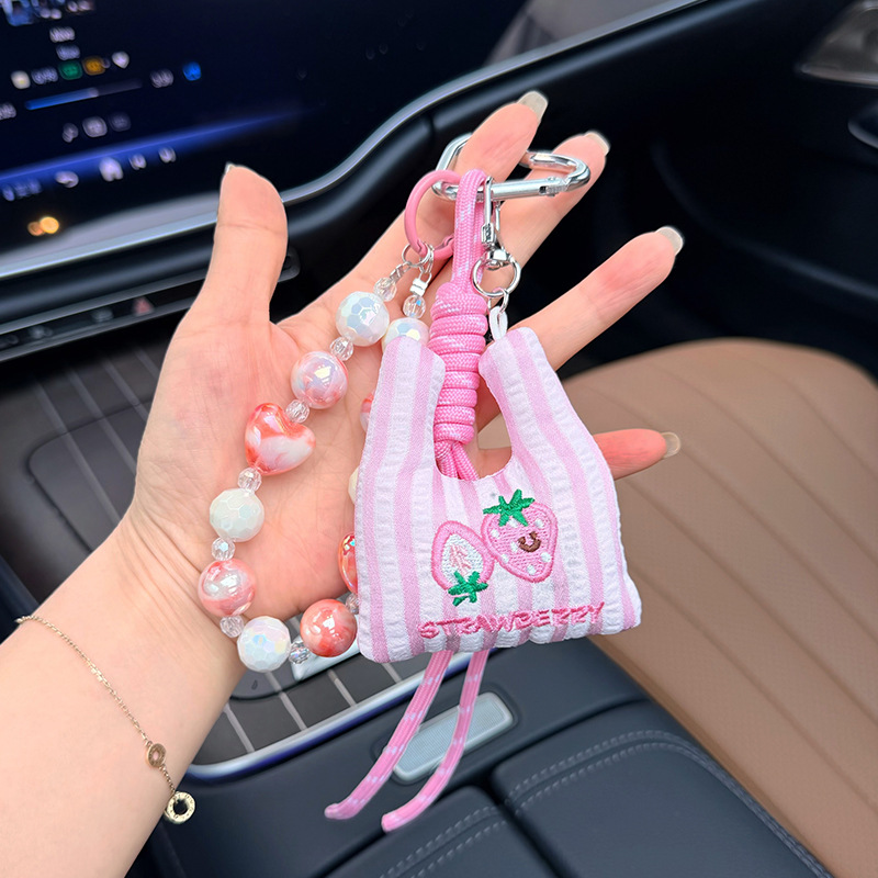 Versatile, fresh and simple fruit embroidery cloth bag, car keychain, woven rope bead string, creative and personalized bag decoration pendant pic 4