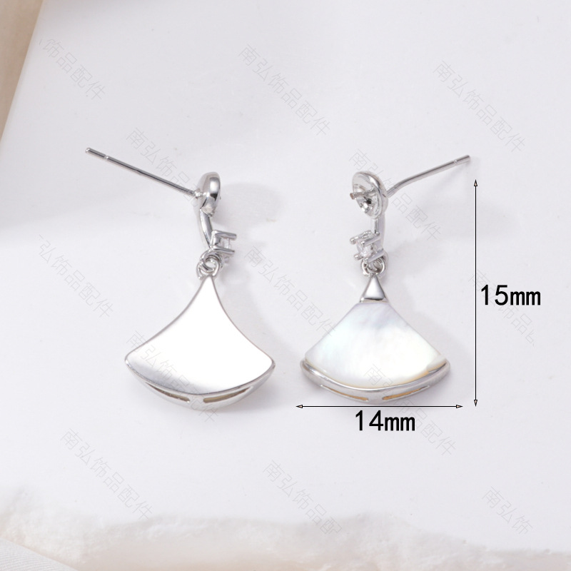 S925 Silver Needle Pearl Stud Earrings, micro-inlaid natural white shell butterfly semi-finished earrings, hollow base diy accessories pic 6