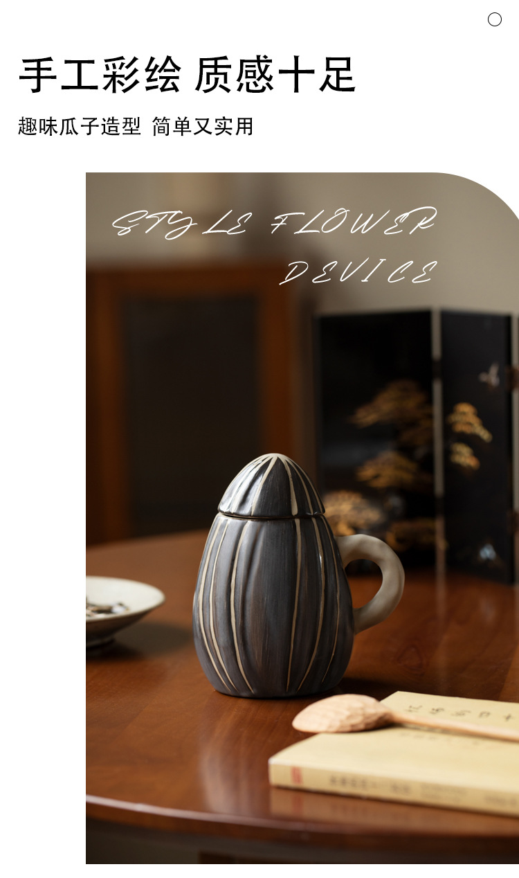 Creative ceramic, quirky melon seed cups with LIDS, office funny drinking cups, best friend gifts pic 8