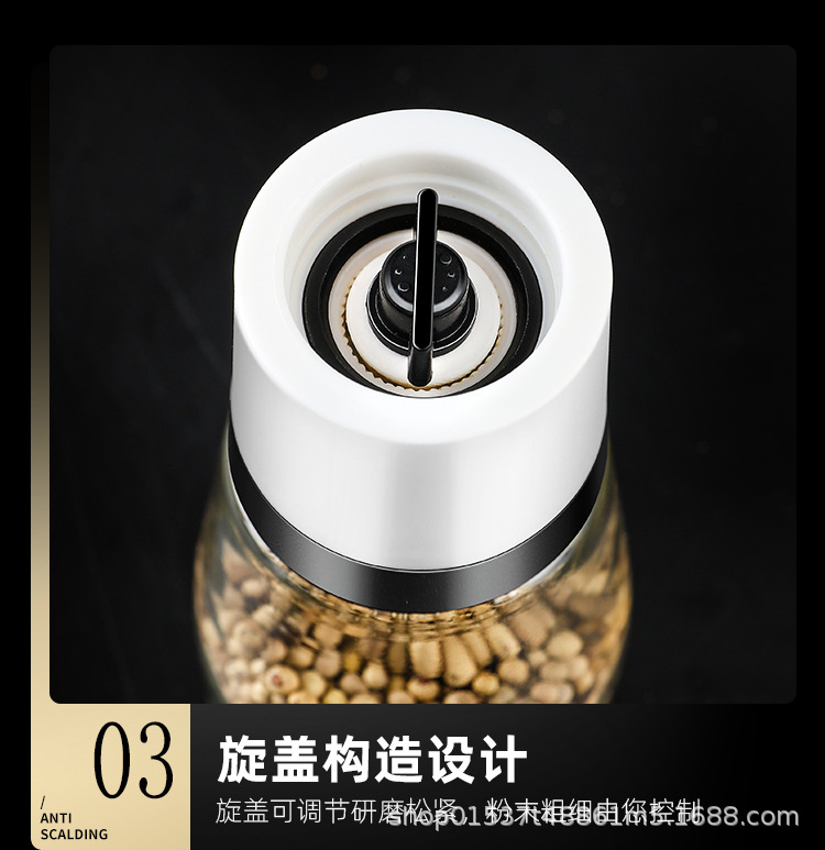 跨境胡椒研磨器玻璃手动西餐烧烤研磨瓶磨花椒海盐调味瓶黑胡椒粒详情15