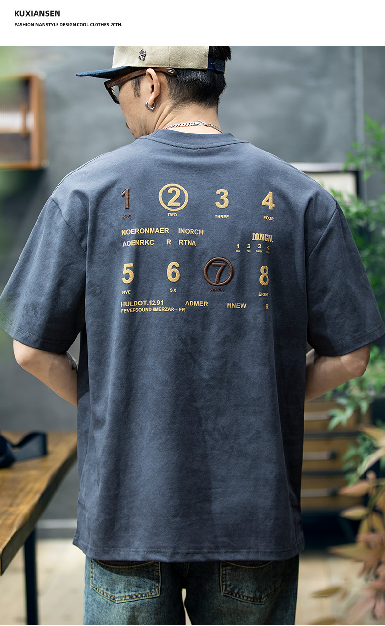 230g字母印花短袖t恤男夏季潮牌大码美式宽松半袖男生刺绣体恤衫详情20