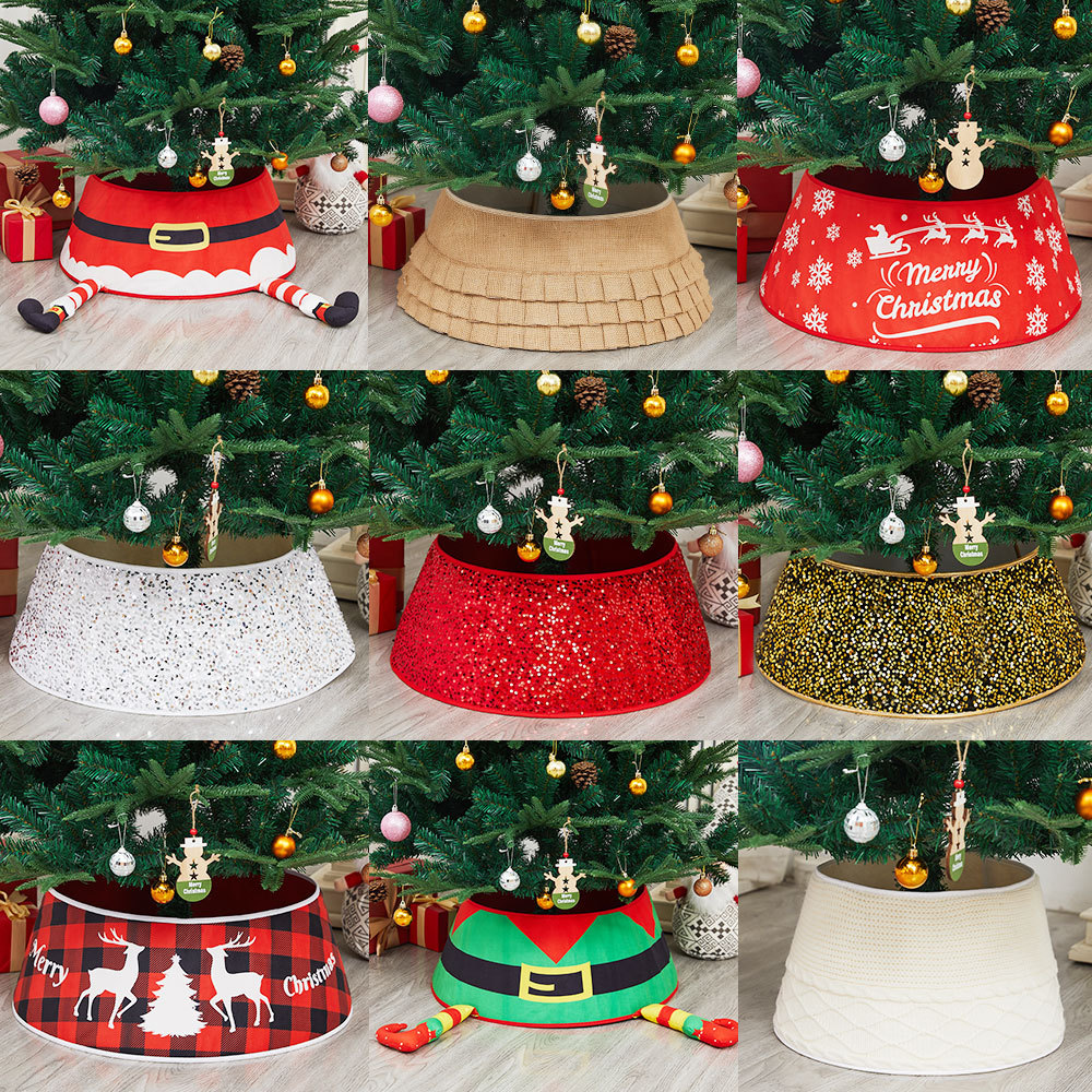 Cross-border new product TEMU Christmas decoration: Plush tree frame, sequined three-dimensional tree skirt base, circular base frame under the Christmas tree pic 3