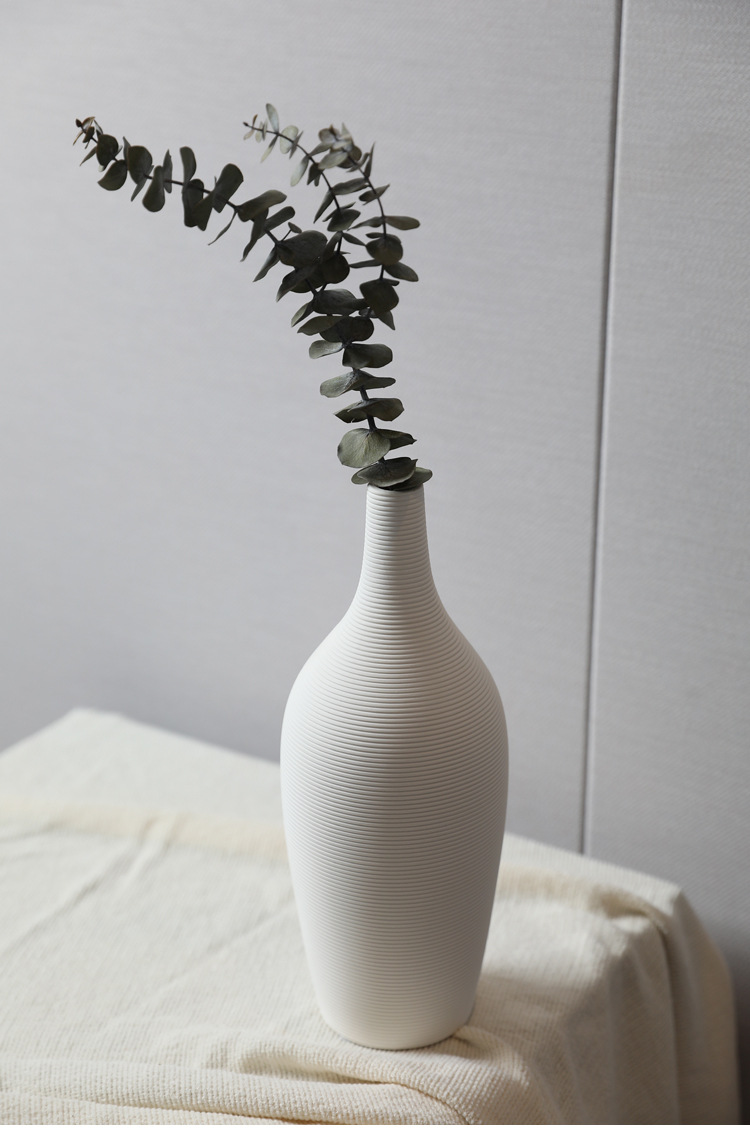 2026 New Nordic Ins-style creative white striped ceramic vase, living room dining table, home dried flower arrangement decorative item pic 4