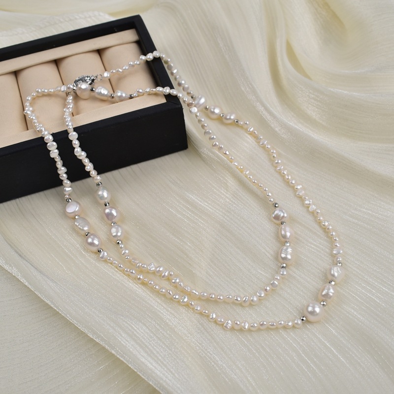 巴洛克两面光小石头珍珠毛衣链旗袍项链天然淡水珍珠项链颈链气质详情8