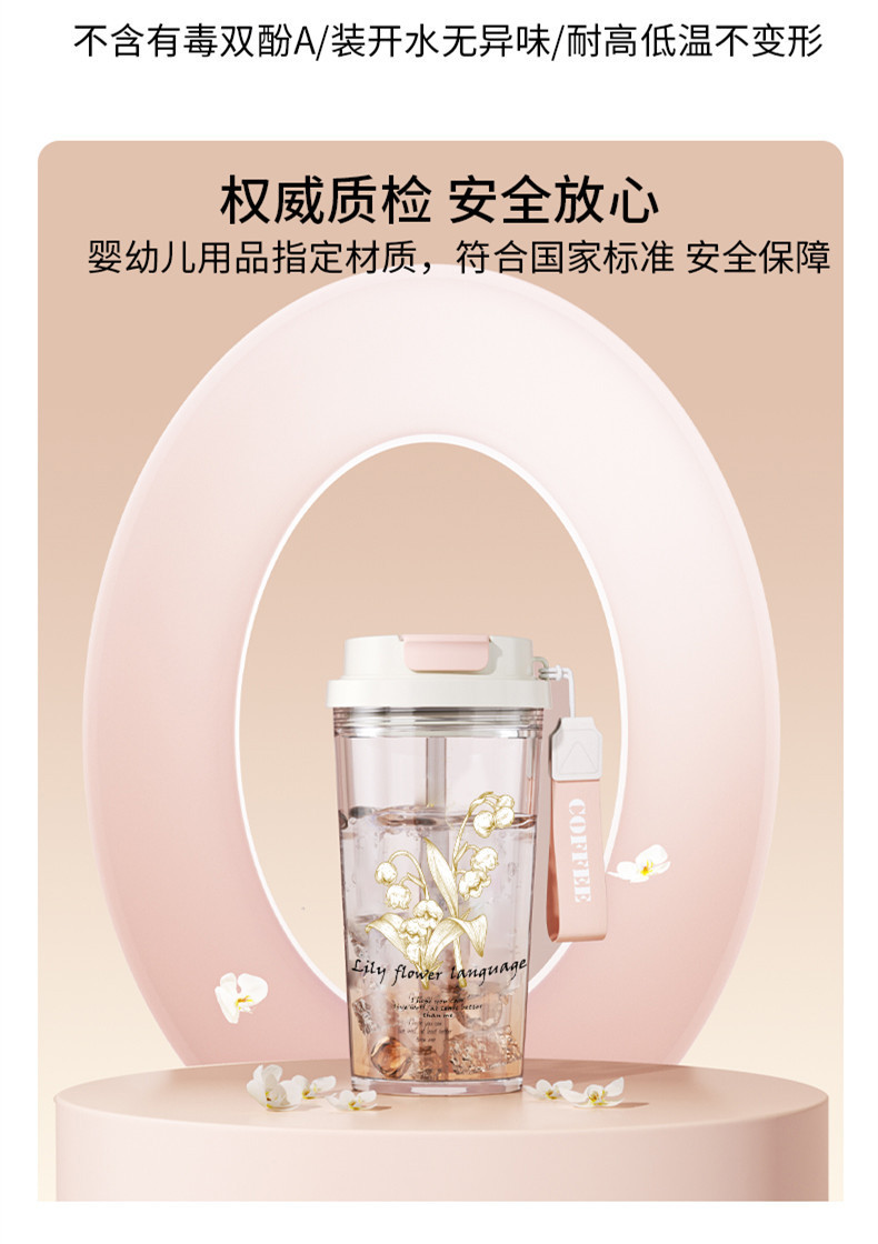 新款高颜值铃兰花双饮塑料杯男女便捷吸管杯大容量耐高温咖啡杯子详情6