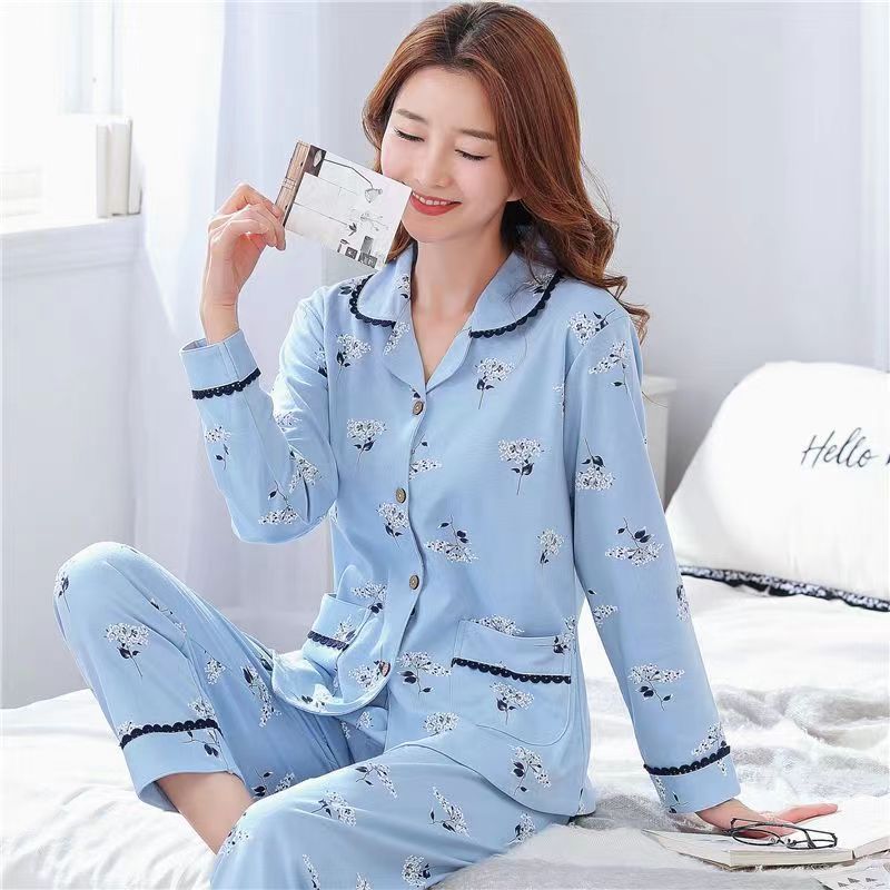100%纯棉睡衣女春秋款长袖冬季大码睡衣夏季女士套装家居服可外穿详情4