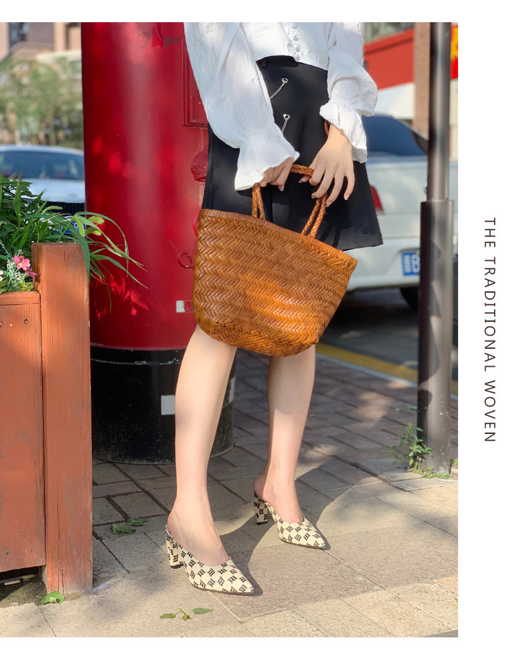 dragon diffusion Woven Bag, genuine leather, French vegetable basket bag, top layer cowhide, popular handbag manufacturer pic 7