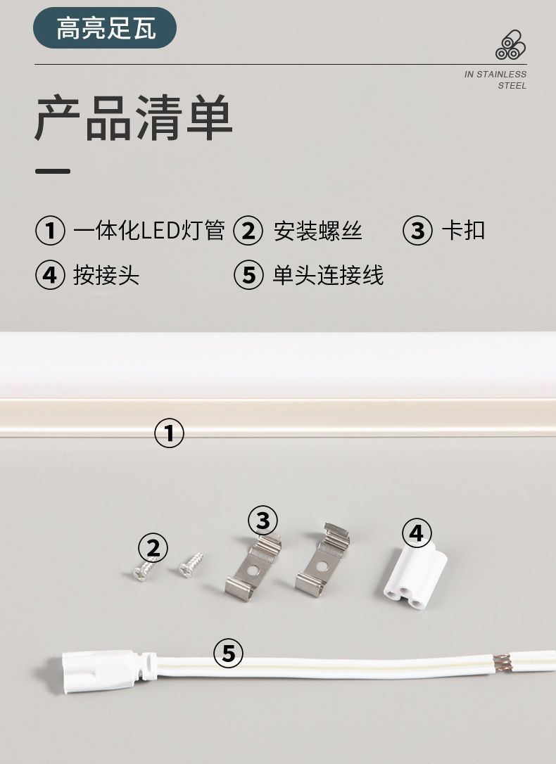 中山灯具led灯管批发T5一体化灯管t8T5灯管超亮长条灯LED日光灯详情24