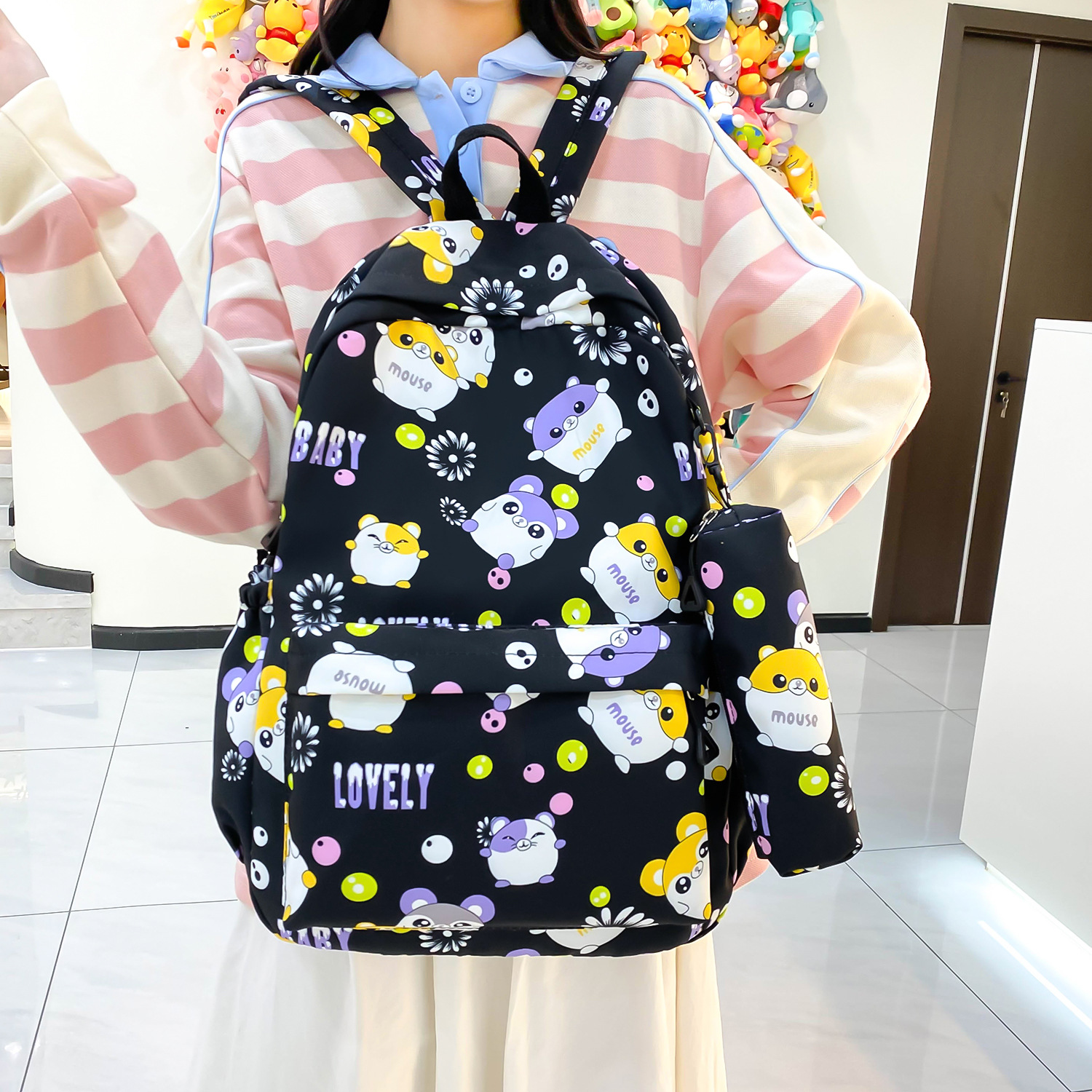 Wholesale escuela primaria primaria y secundaria estudiantes impresos espalda doble bolsa de las mujeres bolsa de la pluma de los hombres bolsa de manga color sólido bolsa de la escuela de gran capacidad pic 29