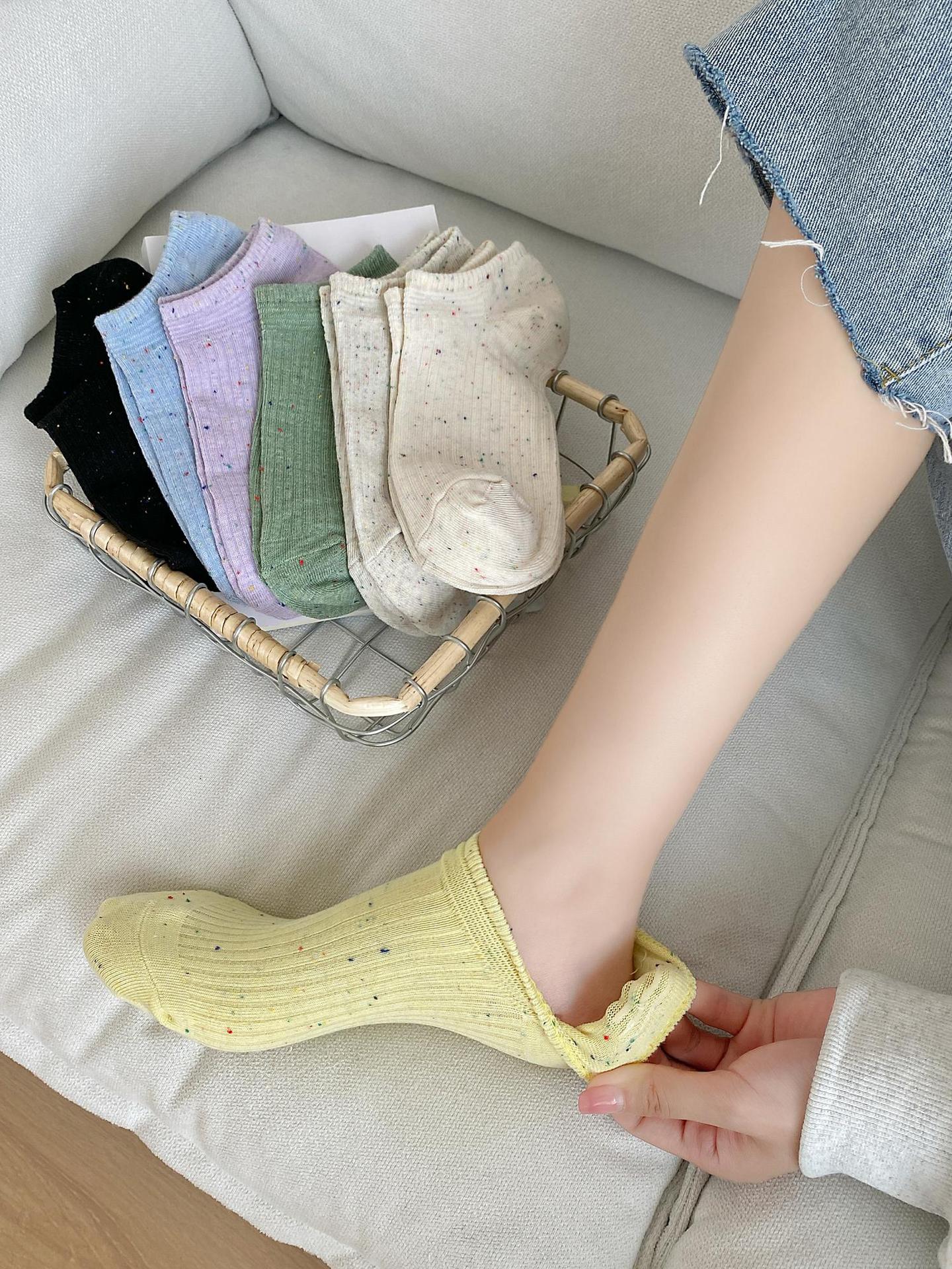 点子纱船袜女纯棉夏季薄款低帮浅口隐形袜硅胶防滑不掉跟女士短袜详情9