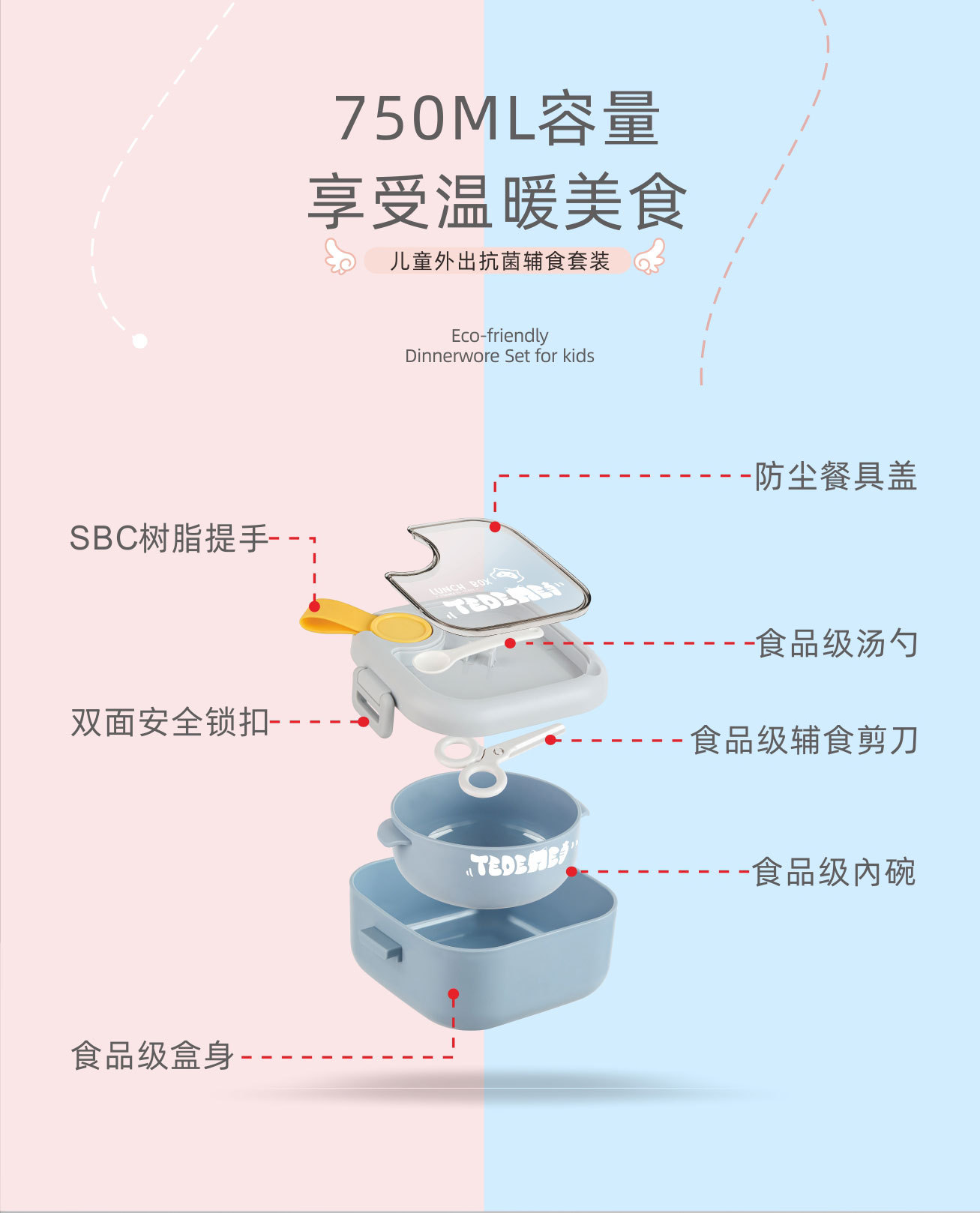 抖音一件代发辅食碗304不锈钢PP宝宝碗可爱婴儿儿童便携餐具套装详情28