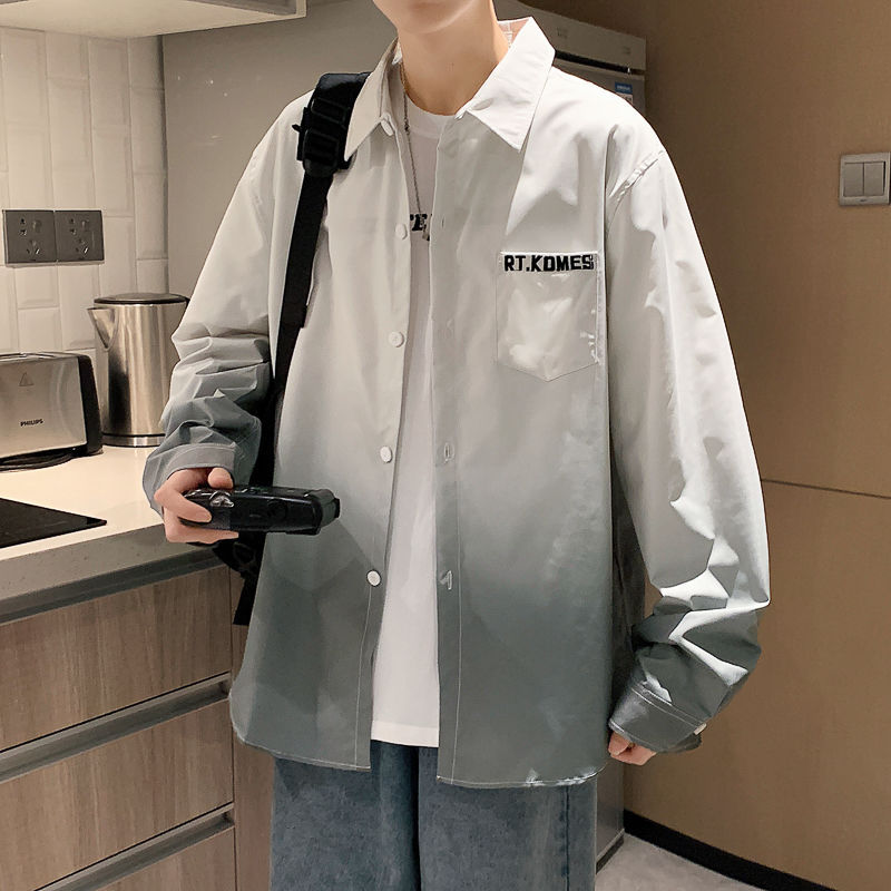 New summer fashion gradient shirt for teenagers, long and short sleeves, high-quality student shirt jacket for junior and senior high school students pic 1