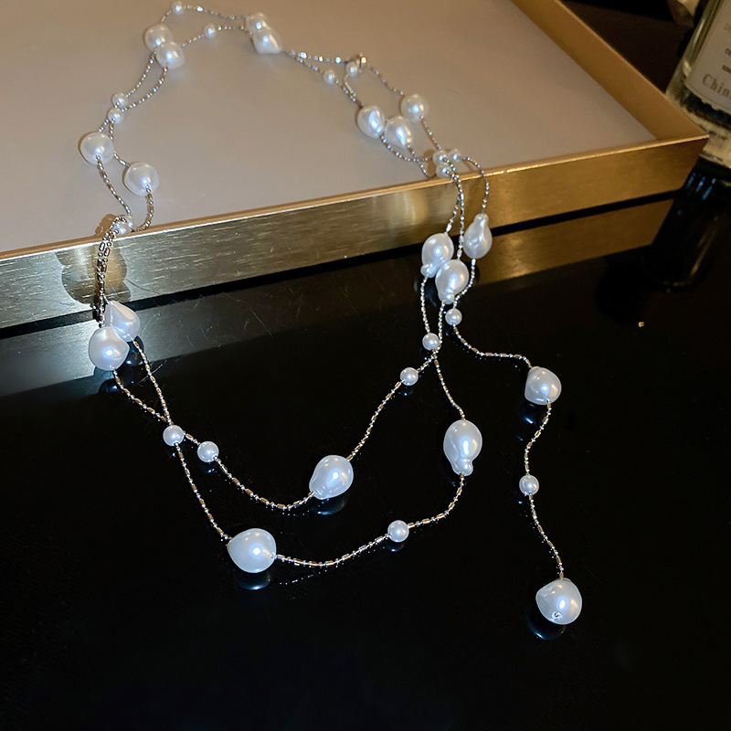 Irregular long pearl necklace, French light luxury style, sweater chain, niche simple and high-end necklace wholesale for women pic 39