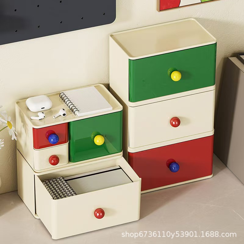 多巴胺桌面收纳盒ing风抽屉式可叠加防尘置物盒文具杂物整理盒子详情1