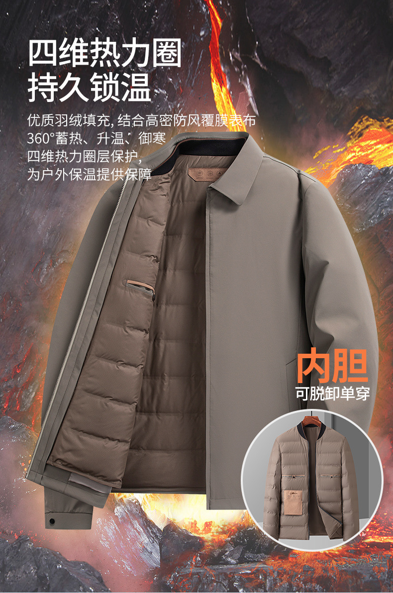 鹅绒三合一男士羽绒服2023秋冬爆款翻领抗寒商务行政精品男装夹克详情5