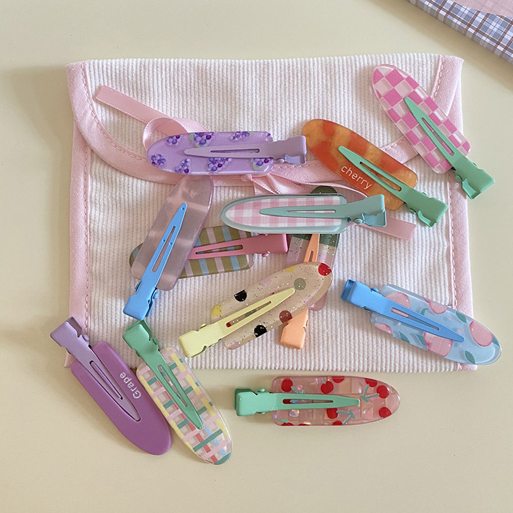 2 sets of summer fruit series grape and cherry traceless duckbill hair clips, cute and sweet girl bangs side clips pic 3