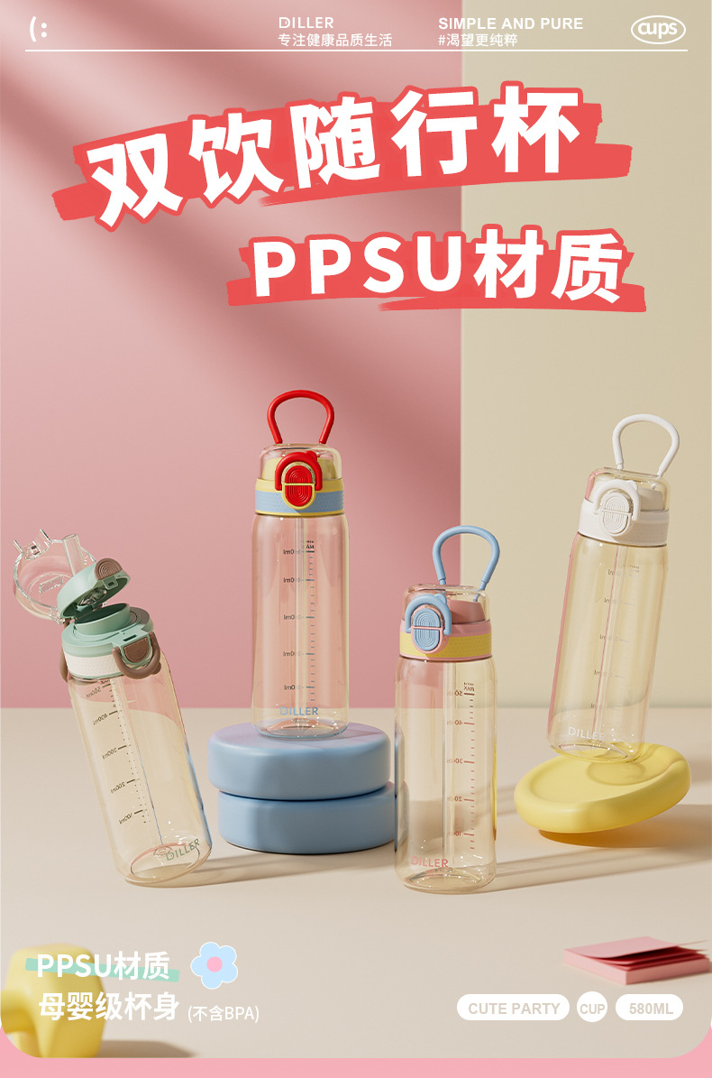 PPSU水杯户外便携水壶一键弹盖随手杯儿童水杯夏季大容量孕妇水杯详情1