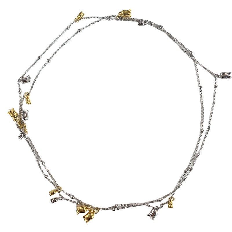 ins风长款风铃兰花双层叠戴项链女轻奢设计高级感超长颈链锁骨链详情11