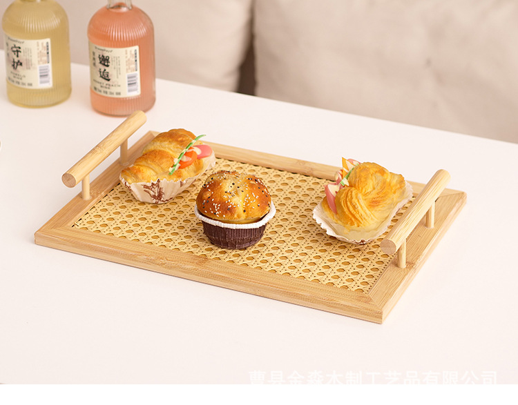 创意竹制托盘木质可手提水果点心盘长方形仿藤编底茶托盘宴请餐盘详情15