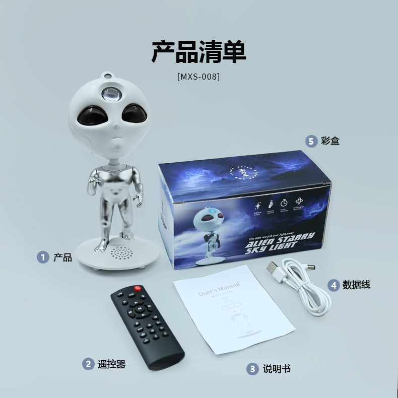 亚马逊创意大眼变异外星人语音互动星空投影灯 创意蓝牙白噪音旋转星空灯家庭桌面卧室摆件车载生日礼品LED浪漫氛围奇幻小夜灯详情14