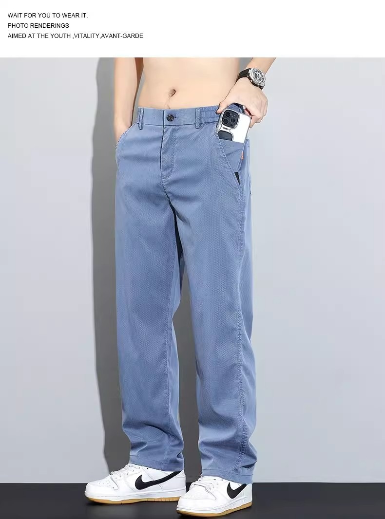 工装裤子男款直筒宽松弹力松紧腰长裤夏季薄款休闲裤男耐磨牛仔裤详情9