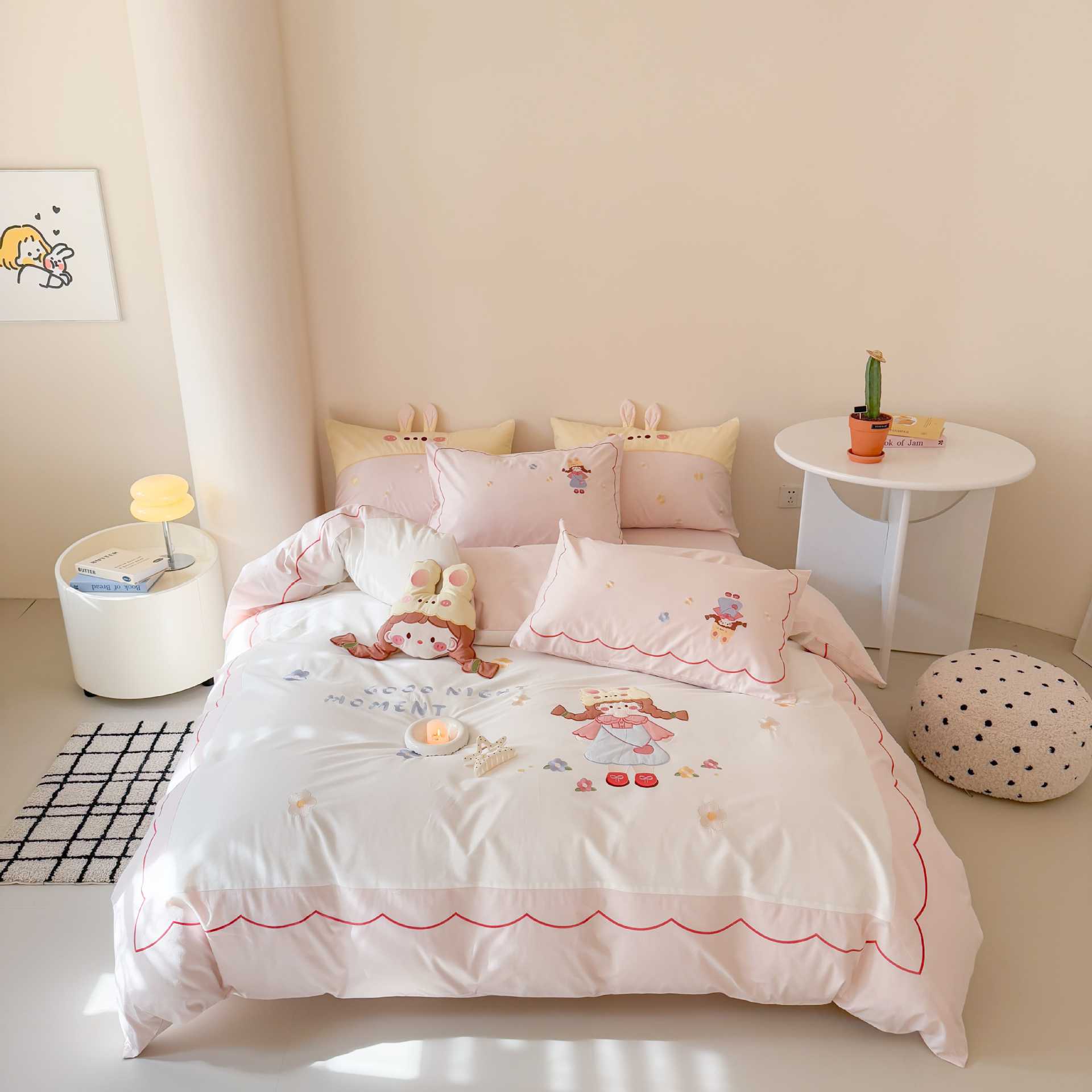 儿童卡通可爱刺绣水洗棉三四件套被套床单公主女孩床上用品详情5